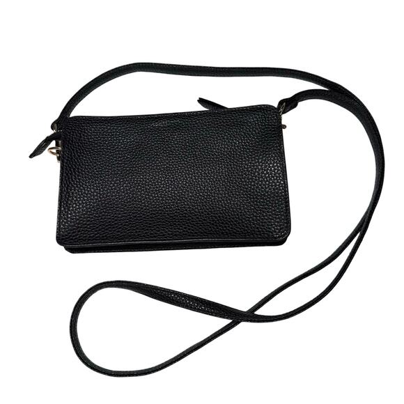 Kenneth Cole Reaction Black Pebbled Faux Leather Crossbody Bag Wristlet Wallet - Picture 5 of 11